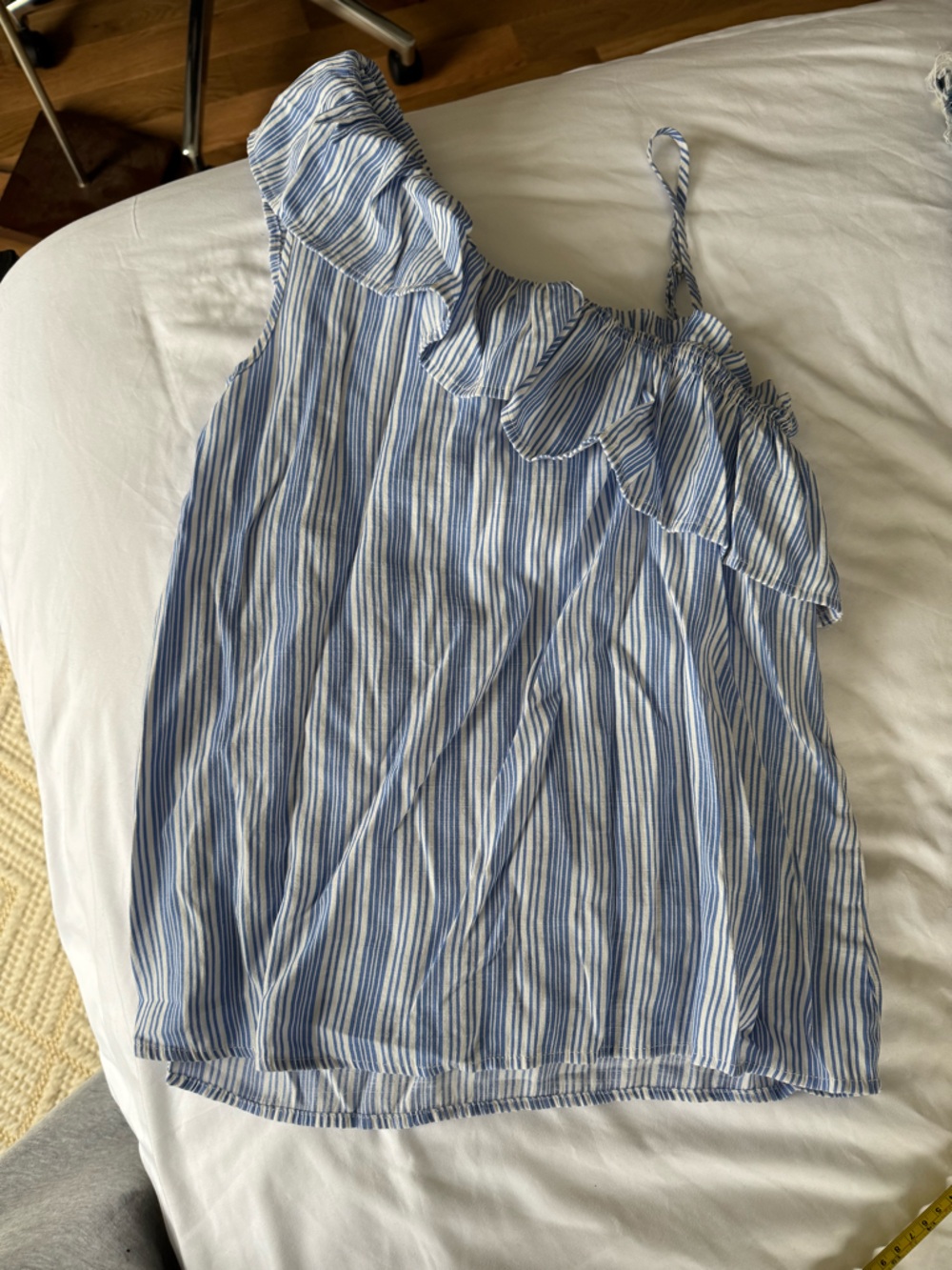 Sweet Wanderer Blue & White Striped Ruffle One-Shoulder Camisole